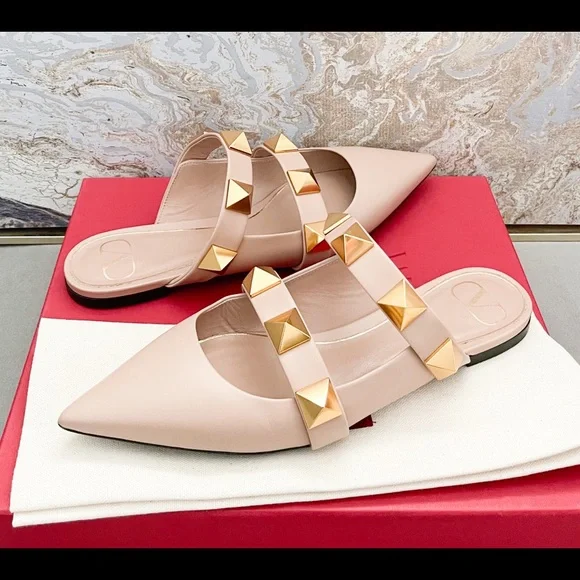 Sold! New! Valentino Calfskin Roman Stud Flat Mules - Picture 7 of 10
